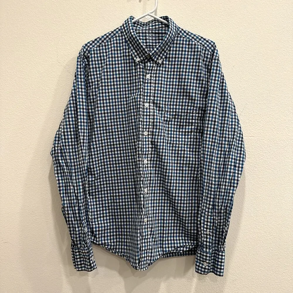 J.Crew Mens XL Blue White Gingham Check Slim Fit Button Down Long Sleeve Cotton